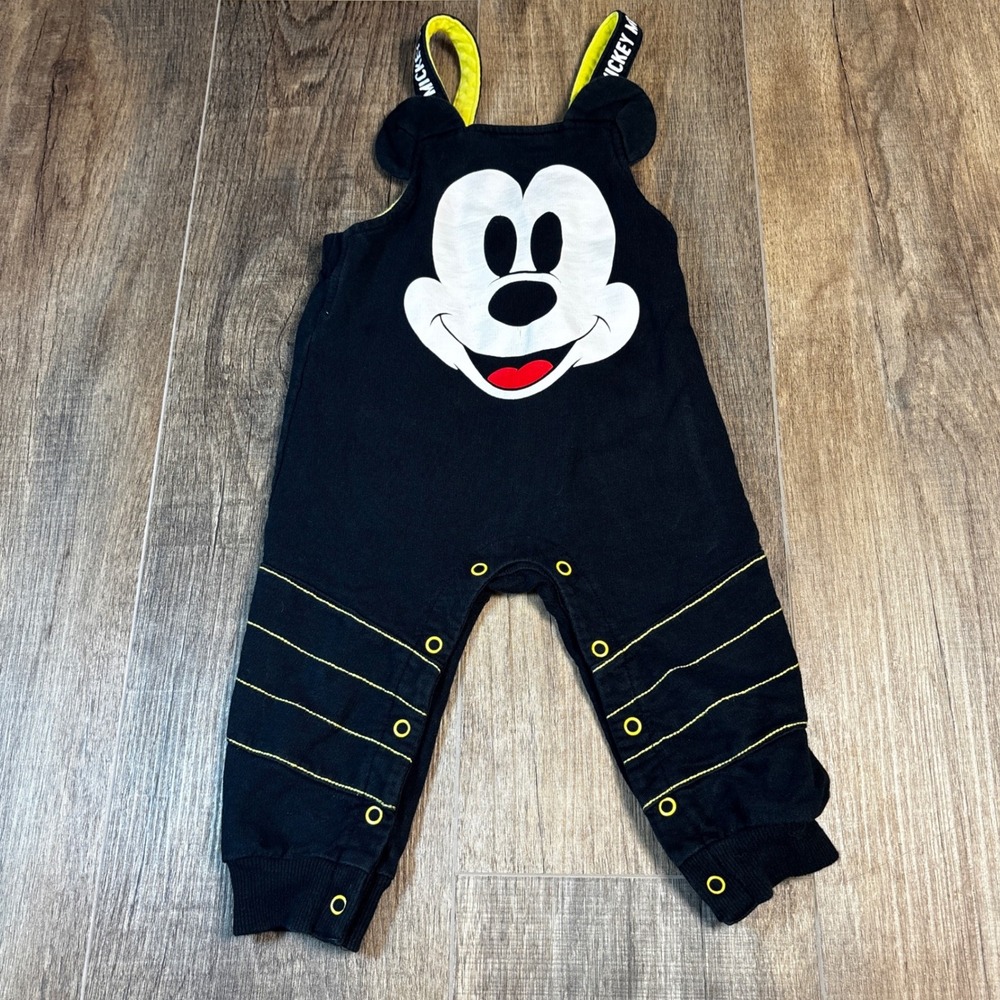 Toddler 12–18M Mickey Face Overalls Black Yellow‎ Straps Cartoon Romper Cute